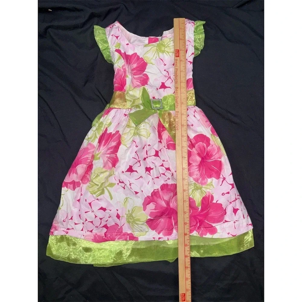 Emma's Garden Girls Floral Fit & Flare Party Dress Pink Green Size 4T oks money